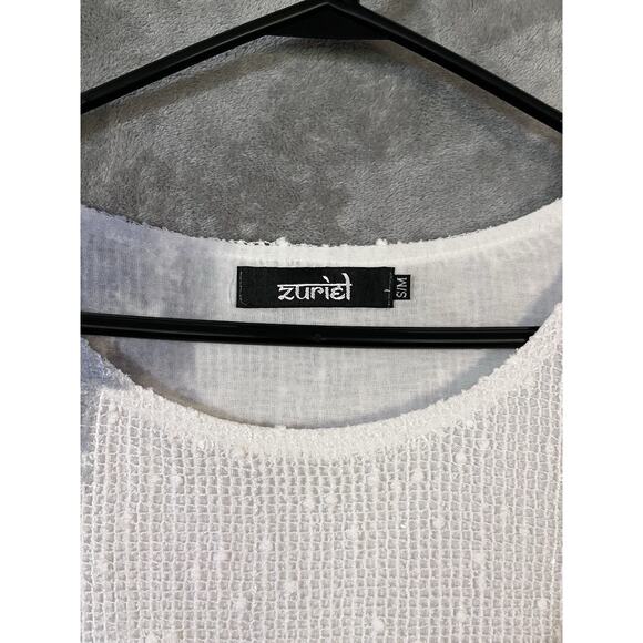 Zuriet Artsy Mesh Tunic Blouse Gray Blue White Womens S/M Attached Tank Cute - Picture 5 of 9